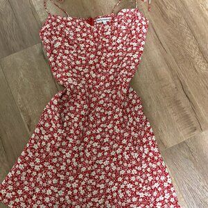 Reforation Saskia red and white floral Dress with adjustable straps